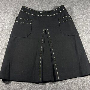 Vintage Carlisle Black White Stitching Skirt Wool Silk Sz 0 26" Pockets